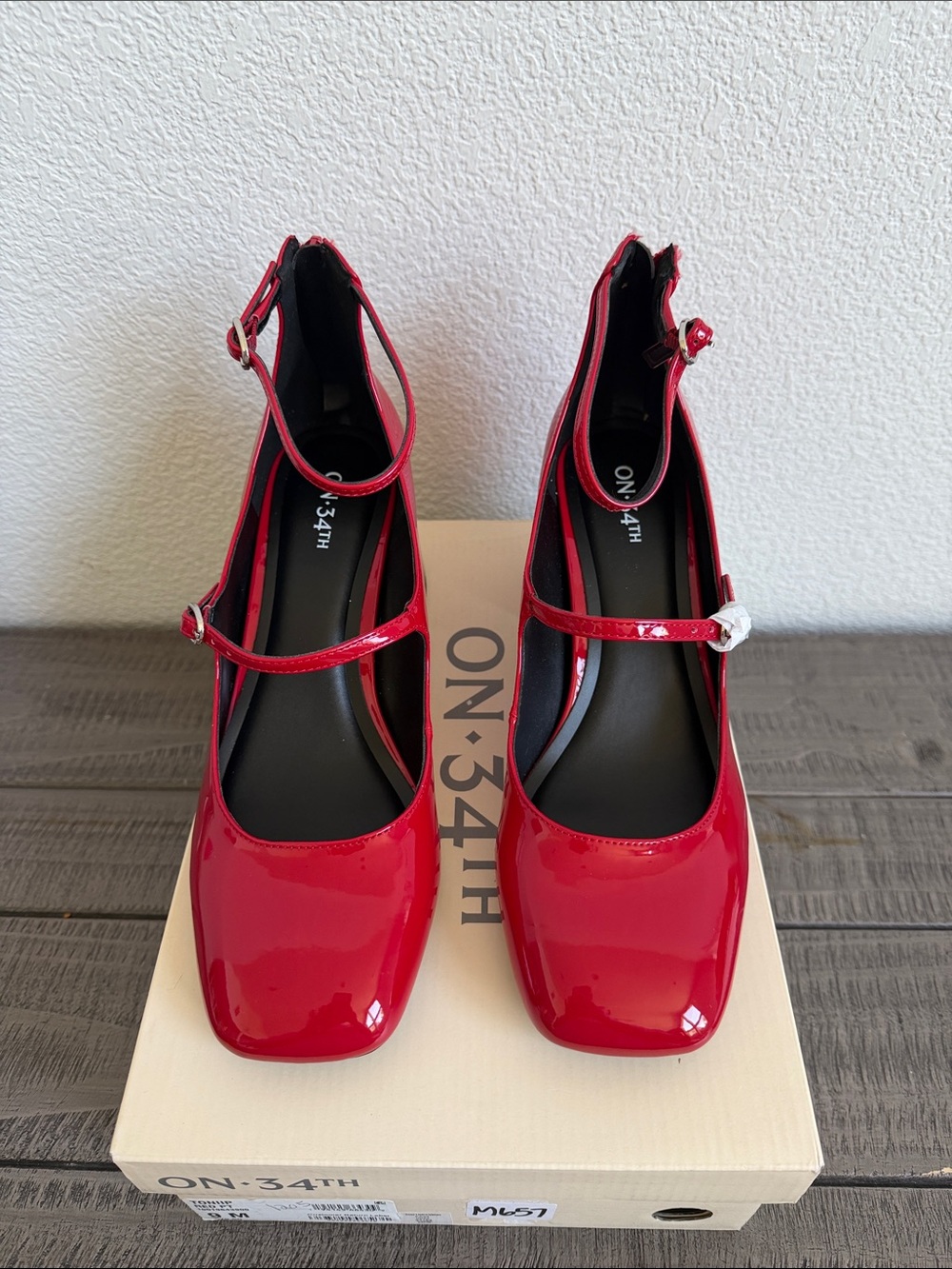 ON-34TH Red Patent Tonii Mary Jane Block Heels NIB - Picture 3 of 8